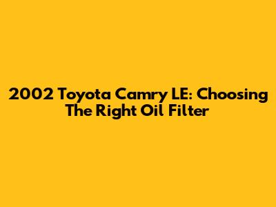2002 Toyota Camry LE: Choosing The Right Oil Filter