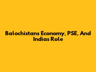 Balochistan's Economy, PSE, And India's Role