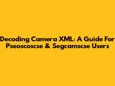 Decoding Camera XML: A Guide For Pseoscoscse & Segcamscse Users