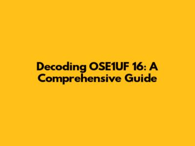 Decoding OSE1UF 16: A Comprehensive Guide