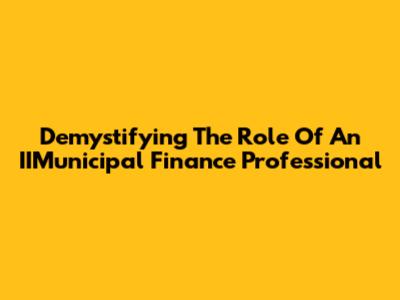 Demystifying The Role Of An IIMunicipal Finance Professional