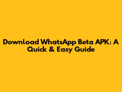 Download WhatsApp Beta APK: A Quick & Easy Guide