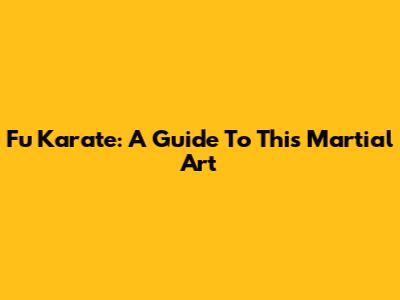 Fu Karate: A Guide To This Martial Art