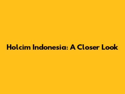 Holcim Indonesia: A Closer Look
