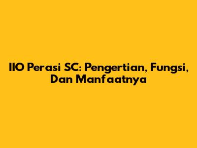 IIO Perasi SC: Pengertian, Fungsi, Dan Manfaatnya