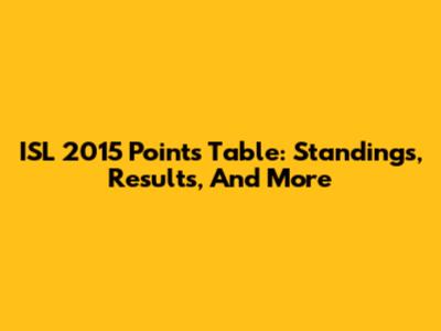 ISL 2015 Points Table: Standings, Results, And More