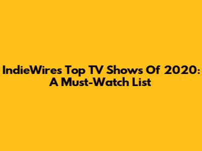 IndieWire's Top TV Shows Of 2020: A Must-Watch List