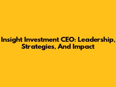 Insight Investment CEO: Leadership, Strategies, And Impact