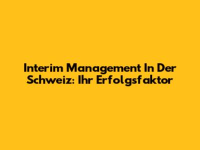 Interim Management In Der Schweiz: Ihr Erfolgsfaktor