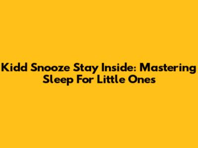 Kidd Snooze Stay Inside: Mastering Sleep For Little Ones