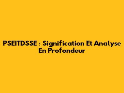 PSEITDSSE : Signification Et Analyse En Profondeur
