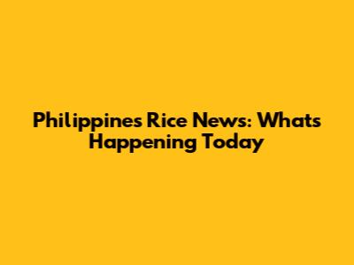 Philippines Rice News: What's Happening Today