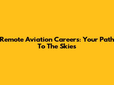 Remote Aviation Careers: Your Path To The Skies