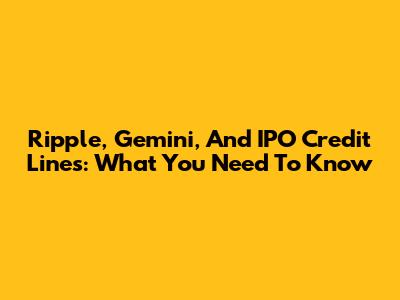 Ripple, Gemini, And IPO Credit Lines: What You Need To Know