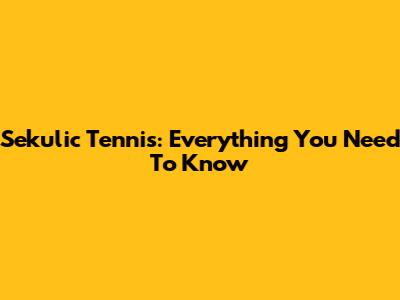 Sekulic Tennis: Everything You Need To Know