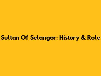 Sultan Of Selangor: History & Role