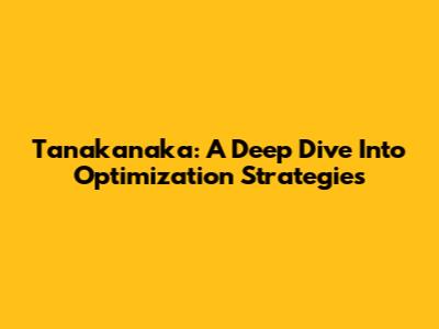 Tanakanaka: A Deep Dive Into Optimization Strategies