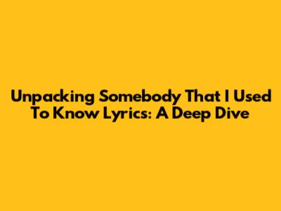 Unpacking 'Somebody That I Used To Know' Lyrics: A Deep Dive