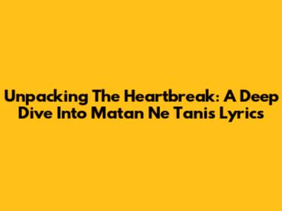 Unpacking The Heartbreak: A Deep Dive Into 'Matan Ne Tanis' Lyrics