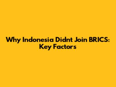 Why Indonesia Didn't Join BRICS: Key Factors