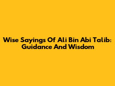 Wise Sayings Of Ali Bin Abi Talib: Guidance And Wisdom